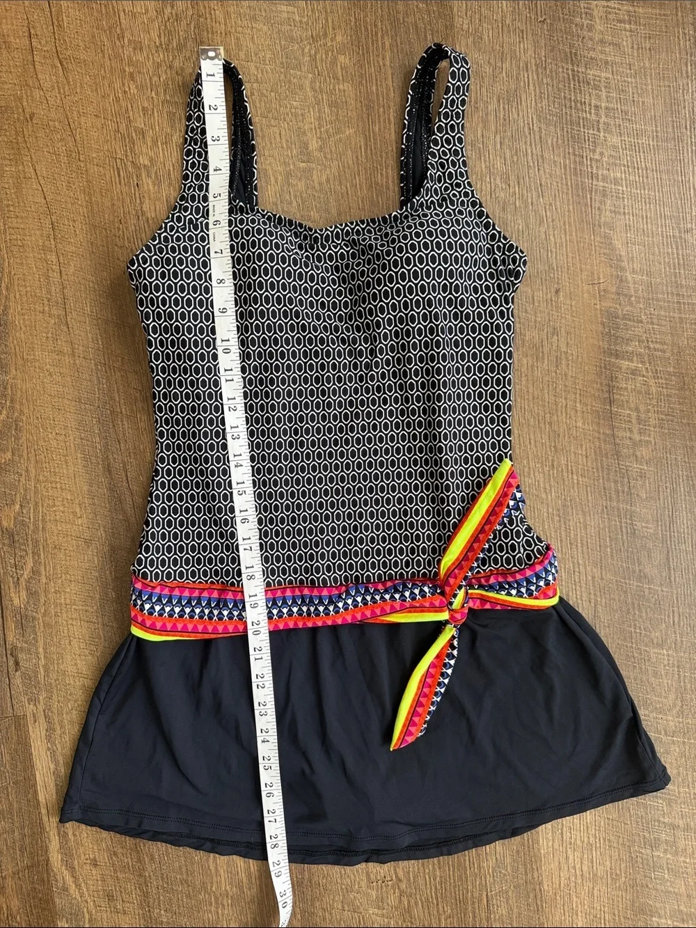 Jag Black Patterned One-Piece Swimsuit with Colorful Trim Size Medium